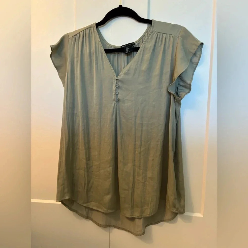 Jones New York Women’s Henley Blouse Army Geeen Size L